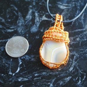 handmade lace agate copper wire wrap pendant